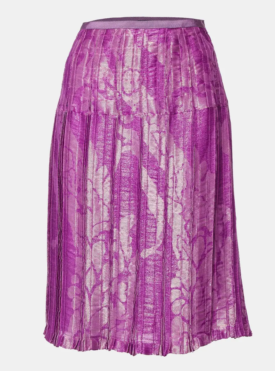 Etro Pink Lurex Jacquard Pleated Midi Skirt M