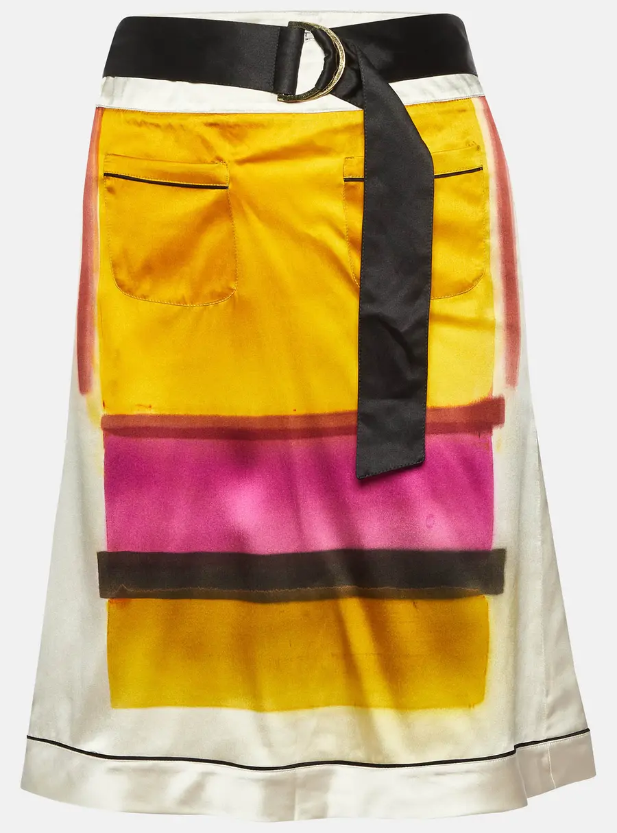 Etro Off-White Printed Satin Silk Knee-Length Skirt S