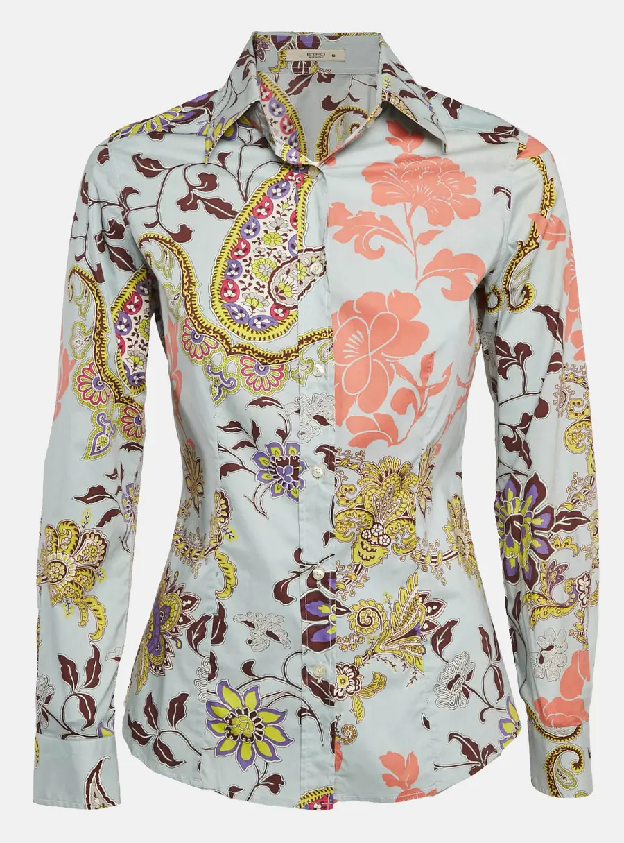 Etro Blue Floral Print Stretch Cotton Shirt S