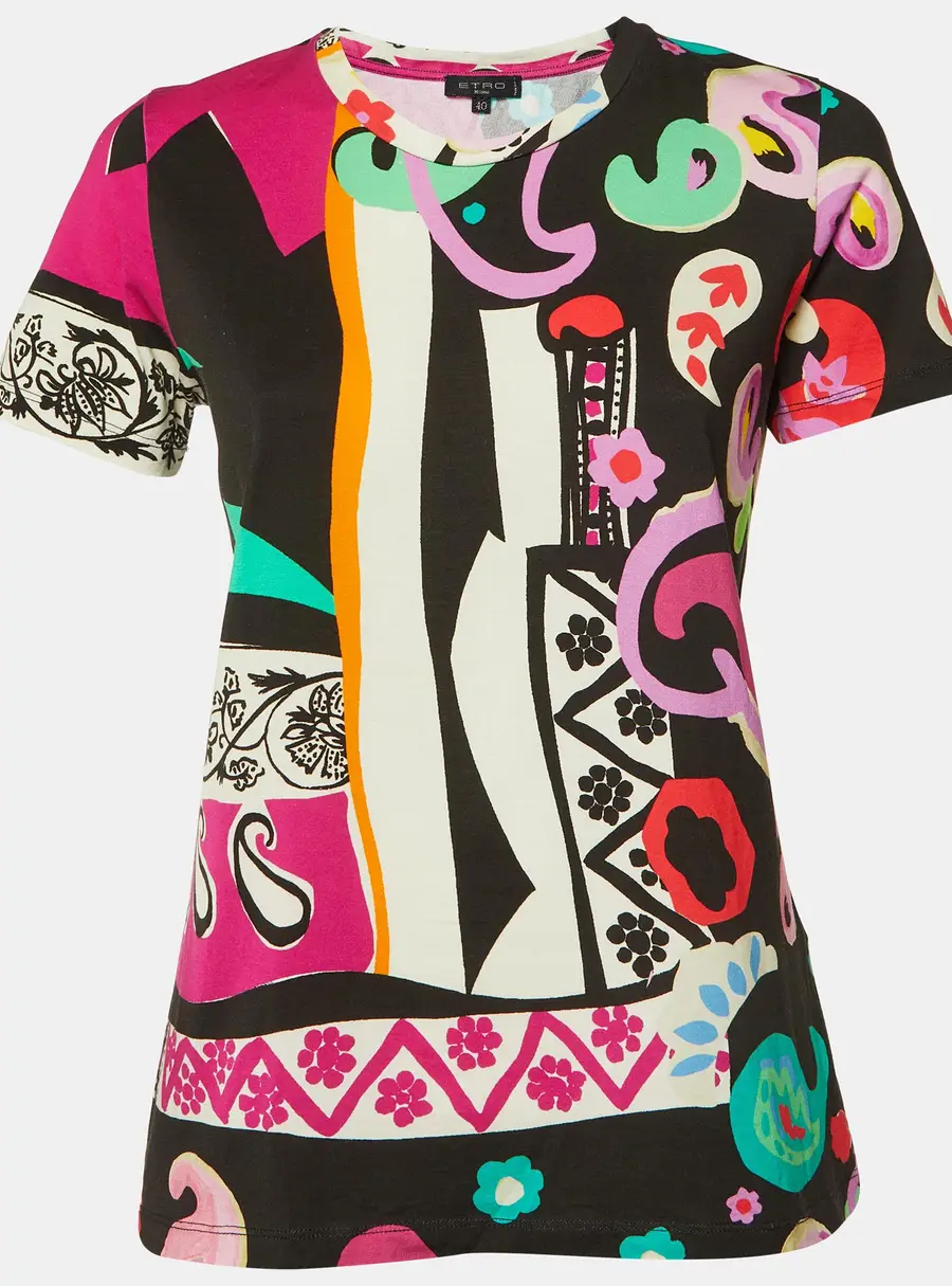 Etro Multicolor Printed Cotton Crew Neck T-Shirt S