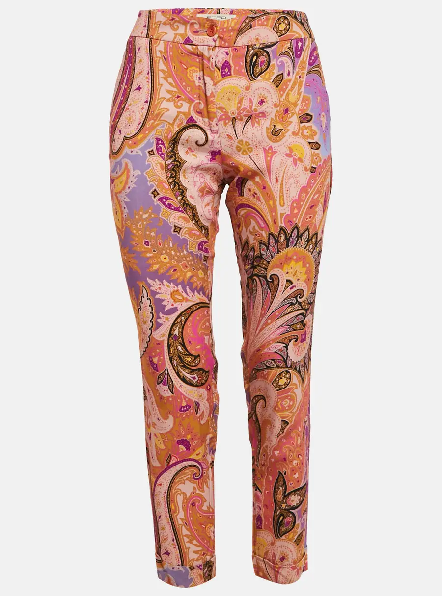 Etro Orange/Purple Paisley Print Crepe Skinny Pants S