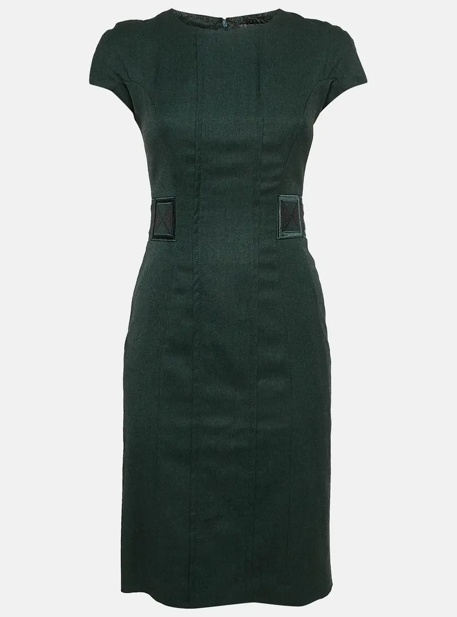 Etro Green Embroidered Wool Cap Sleeve Short Dress S