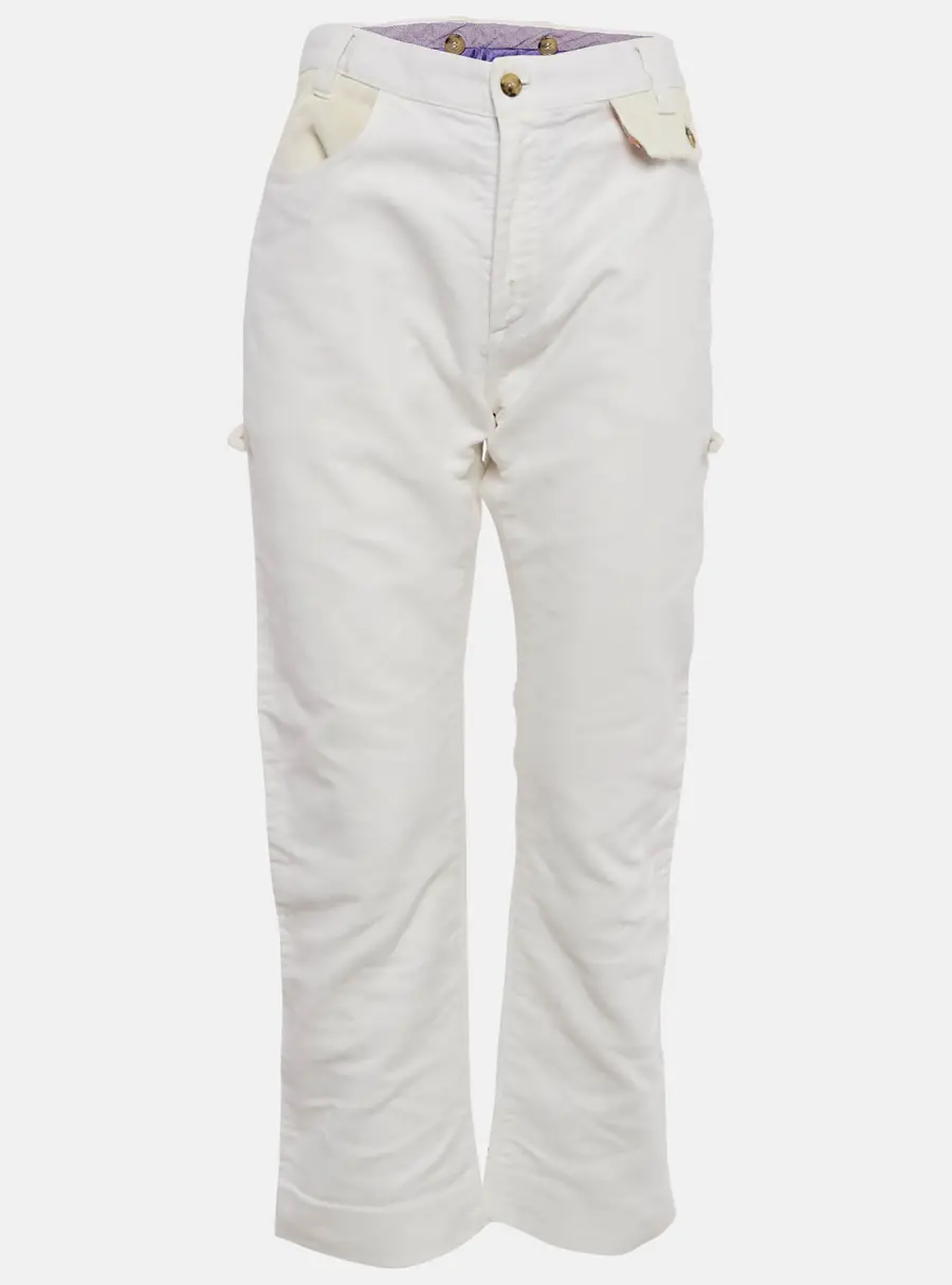 Etro White Denim Fur Detail Straight Pants L