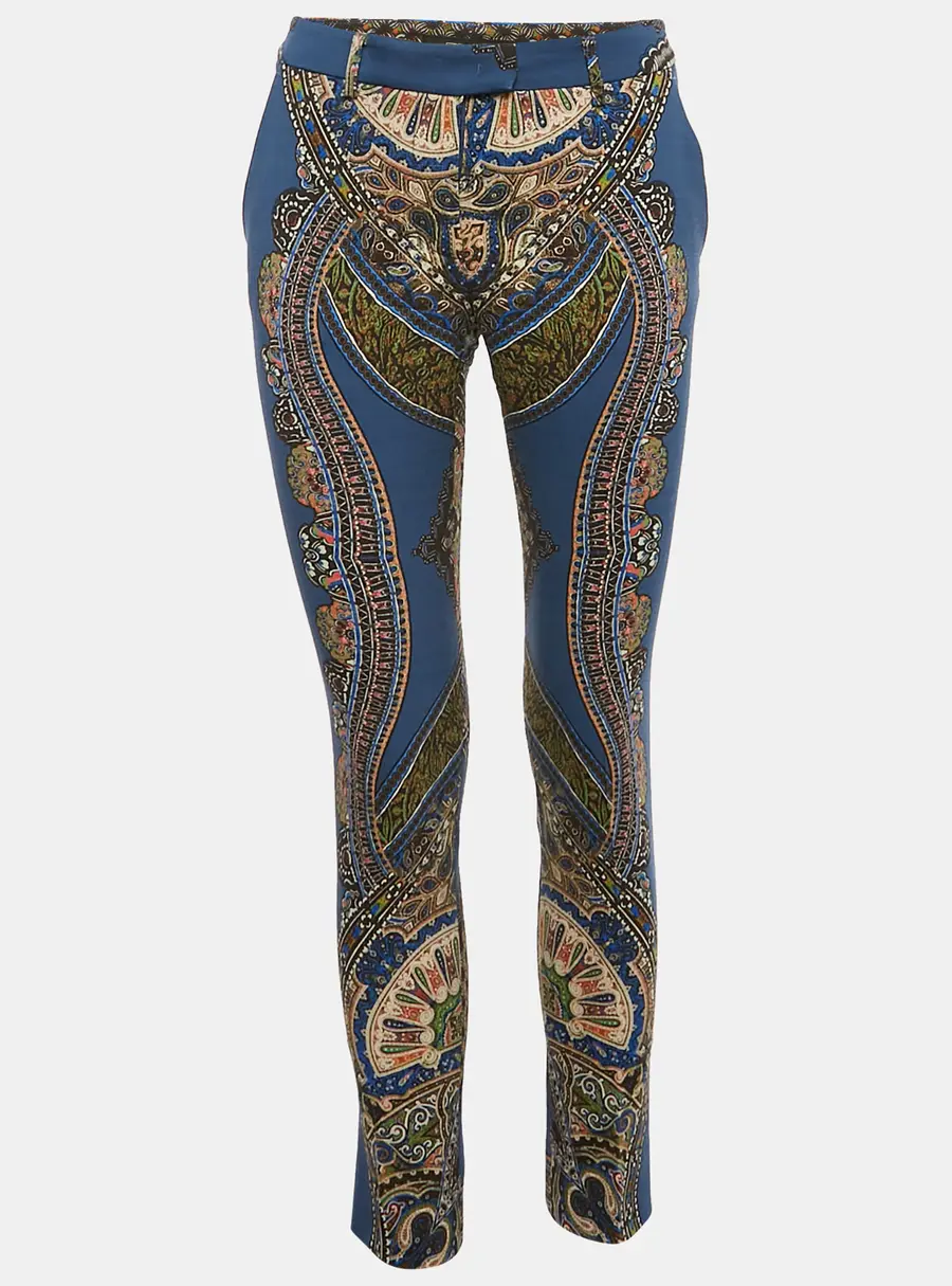 Etro Blue Printed Wool Pants S