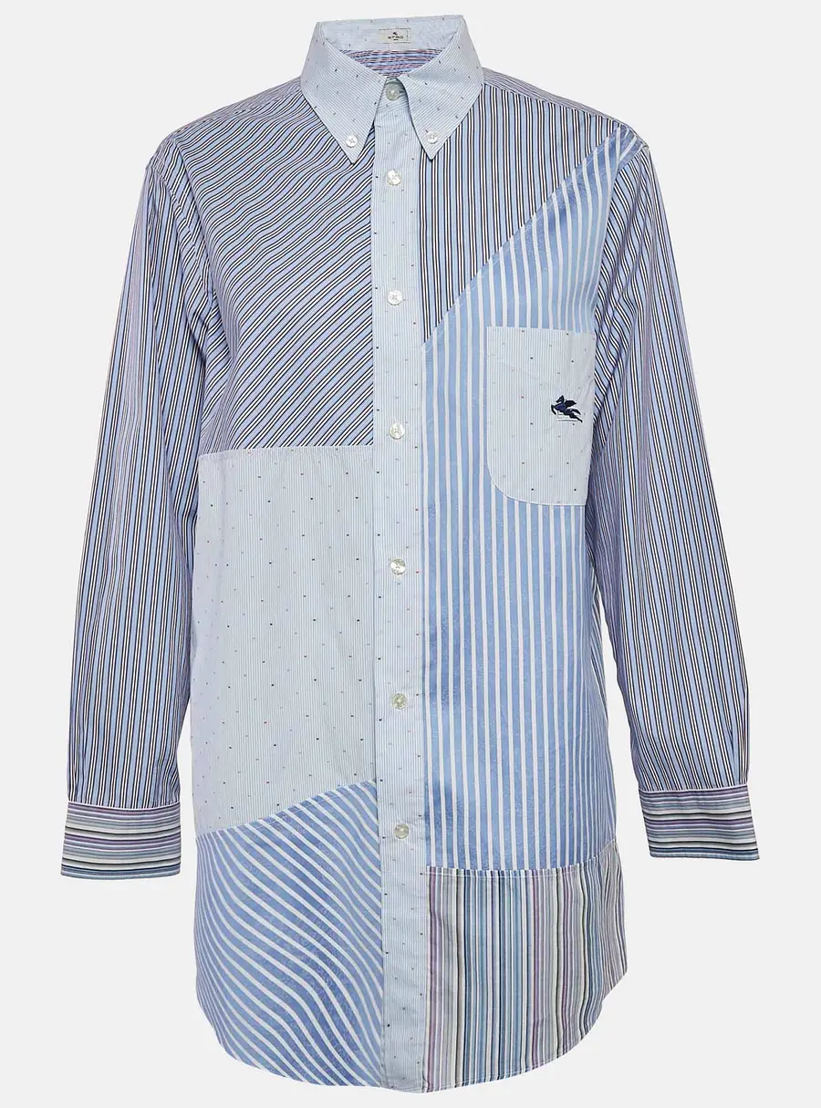 Etro Blue Patch Work Cotton Loose Fit Shirt S