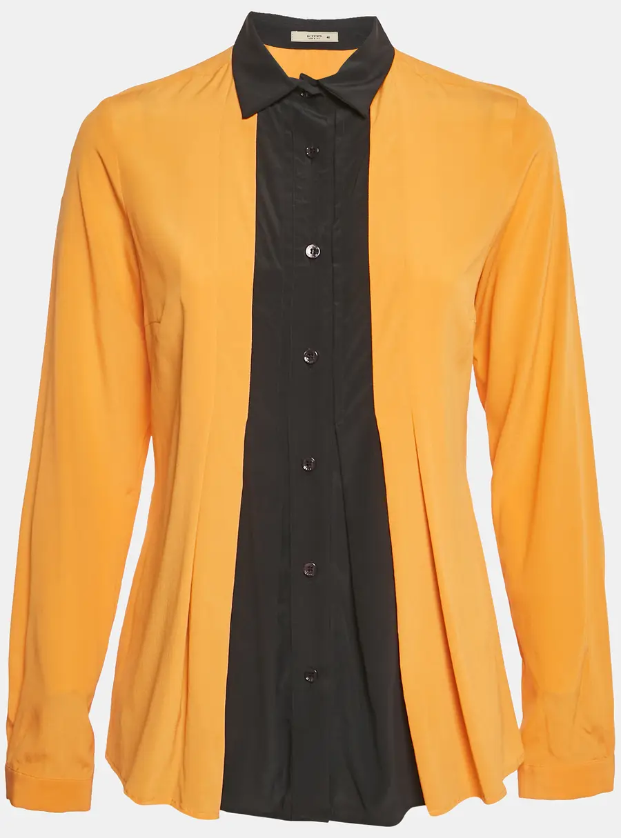 Etro Orange Contrast Collar Silk Pleated Shirt S