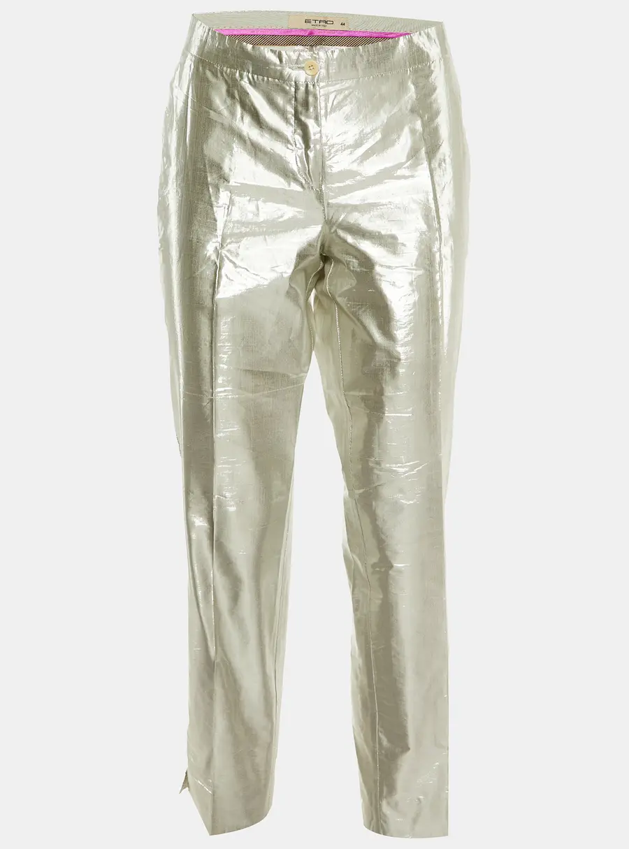 Etro Silver Lurex Silk Pants M