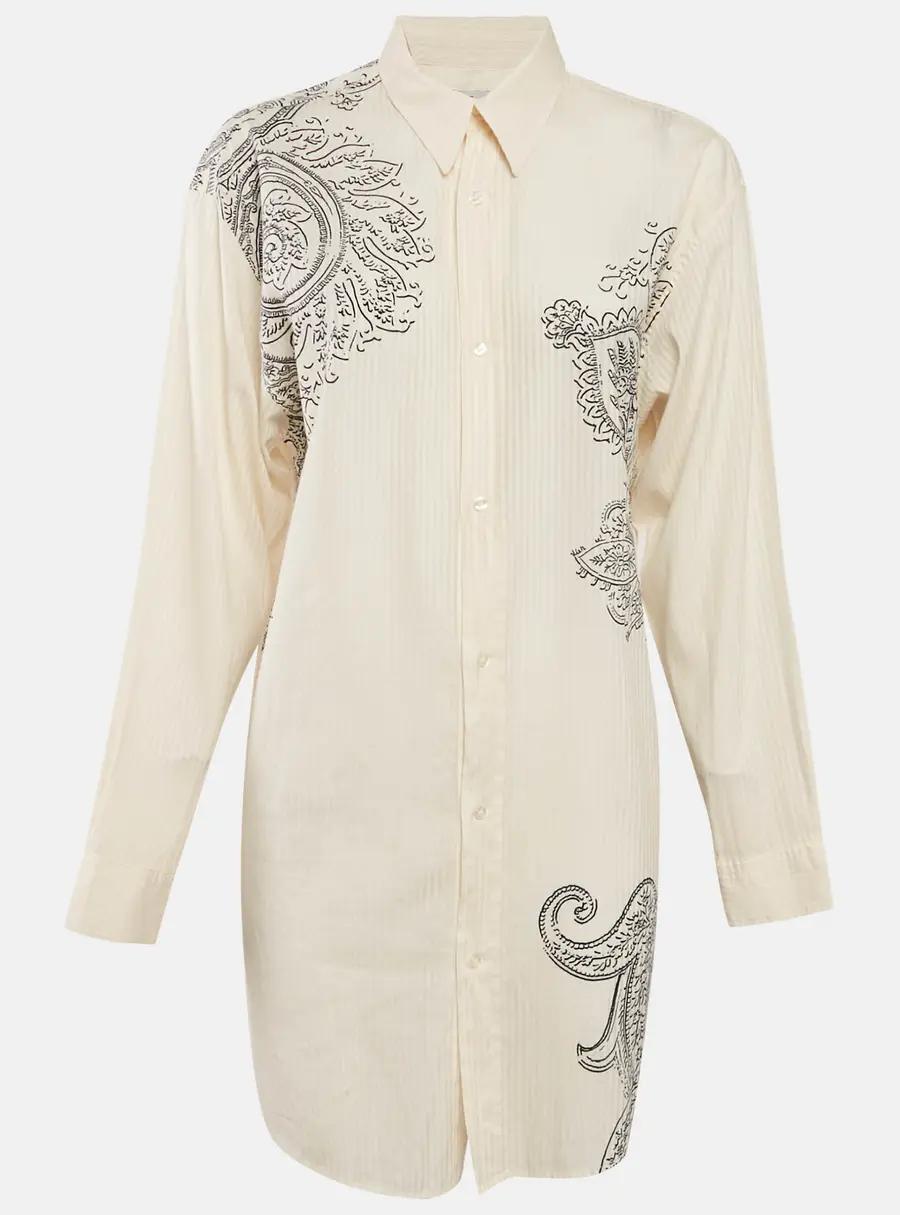 Etro Cream Paisley Print Cotton Blend Long Sleeve Shirt M