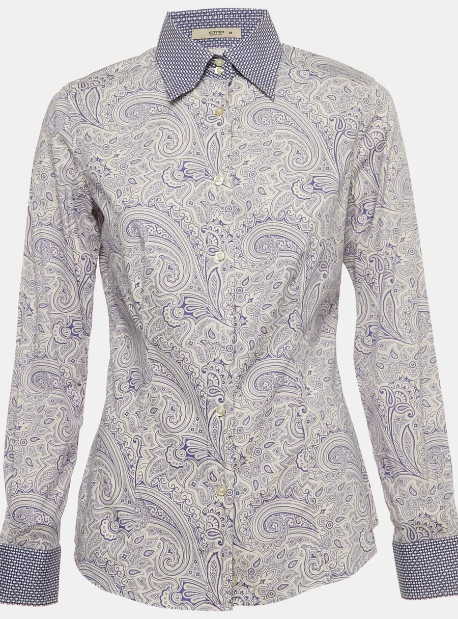 Etro Blue Paisley Print Cotton Button Front Shirt S