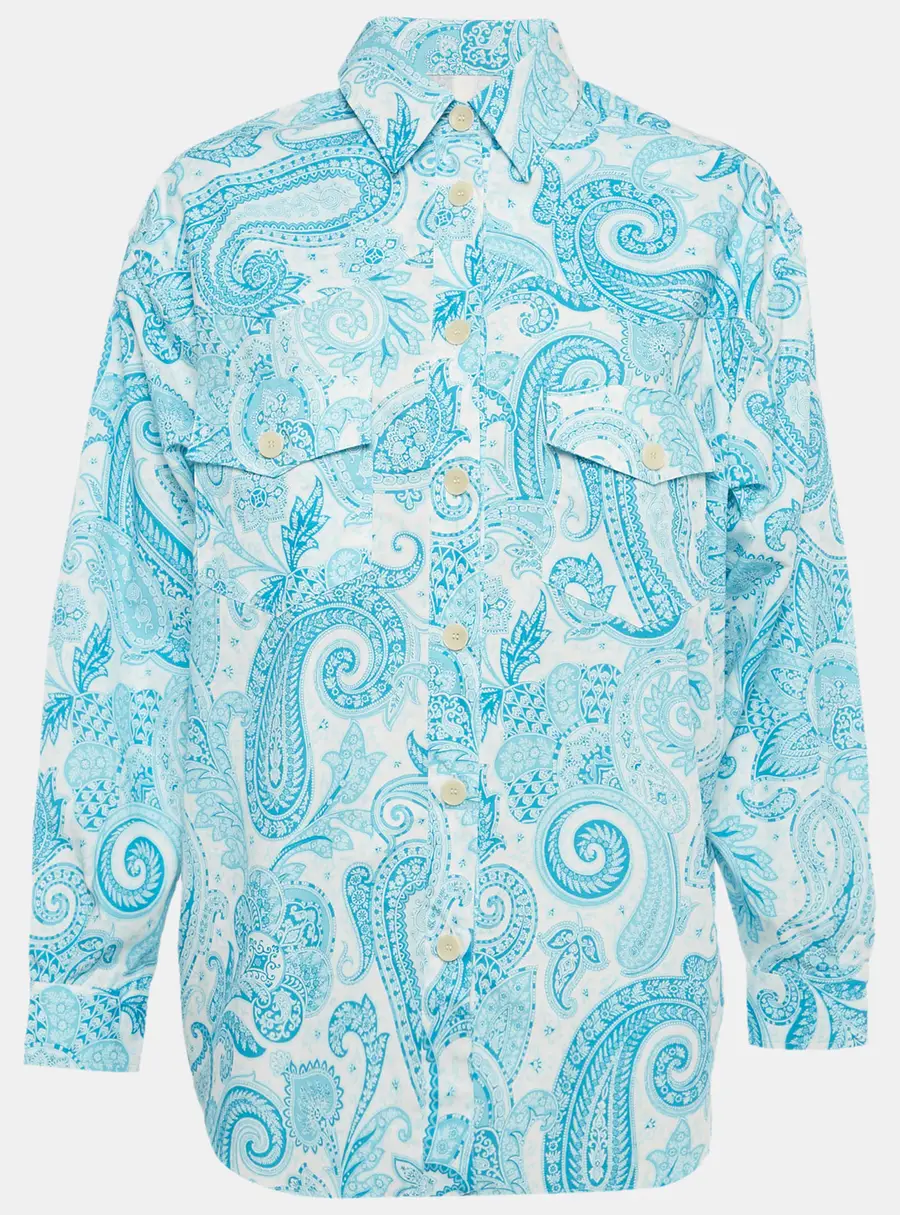 Etro Blue Paisley Print Cotton Shirt S