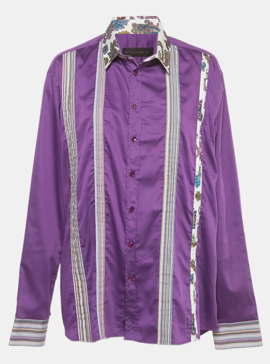 Etro Purple Striped Paisley Print Cotton Shirt M