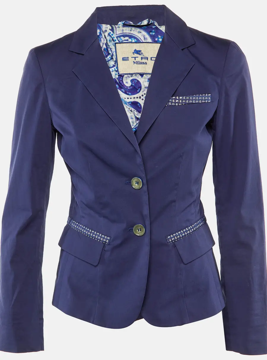 Etro Blue Cotton Single Breasted Blazer S