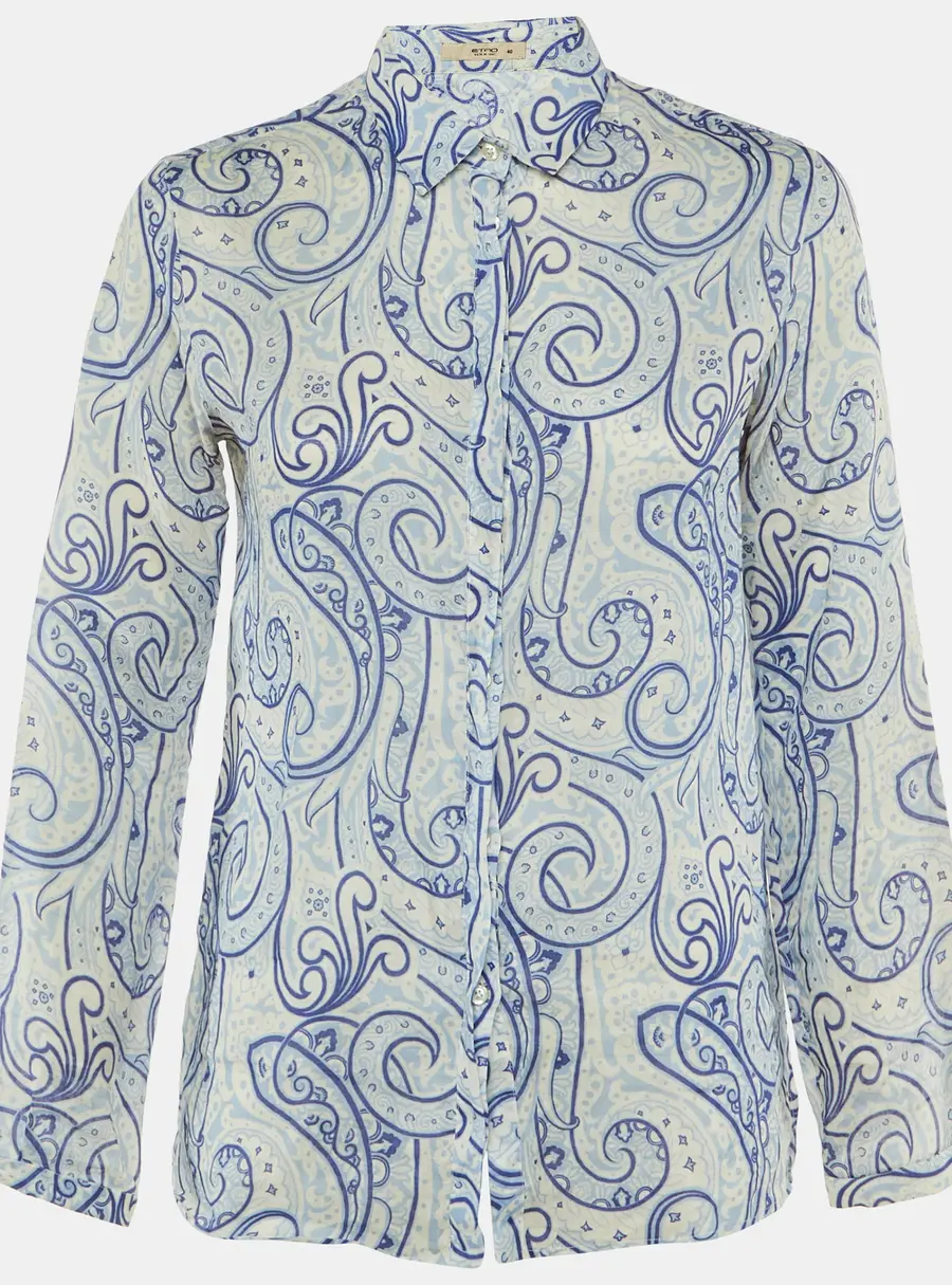Etro Blue Paisley Print Ramie Button Front Shirt S