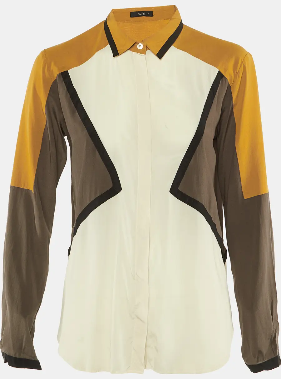 Etro Cream Colorblock Silk Crepe Paneled Shirt M