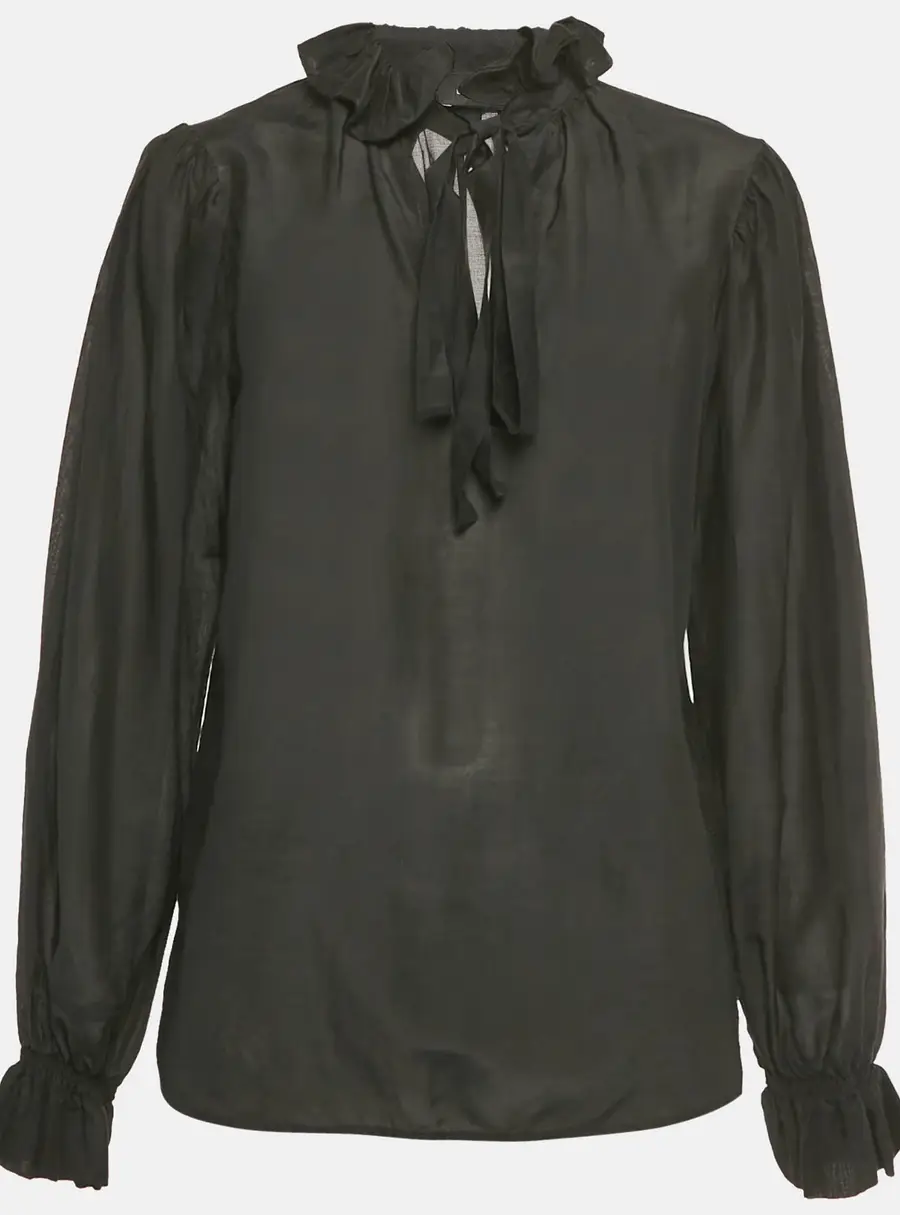 Etro Black Cotton & Silk Ruffled Blouse S