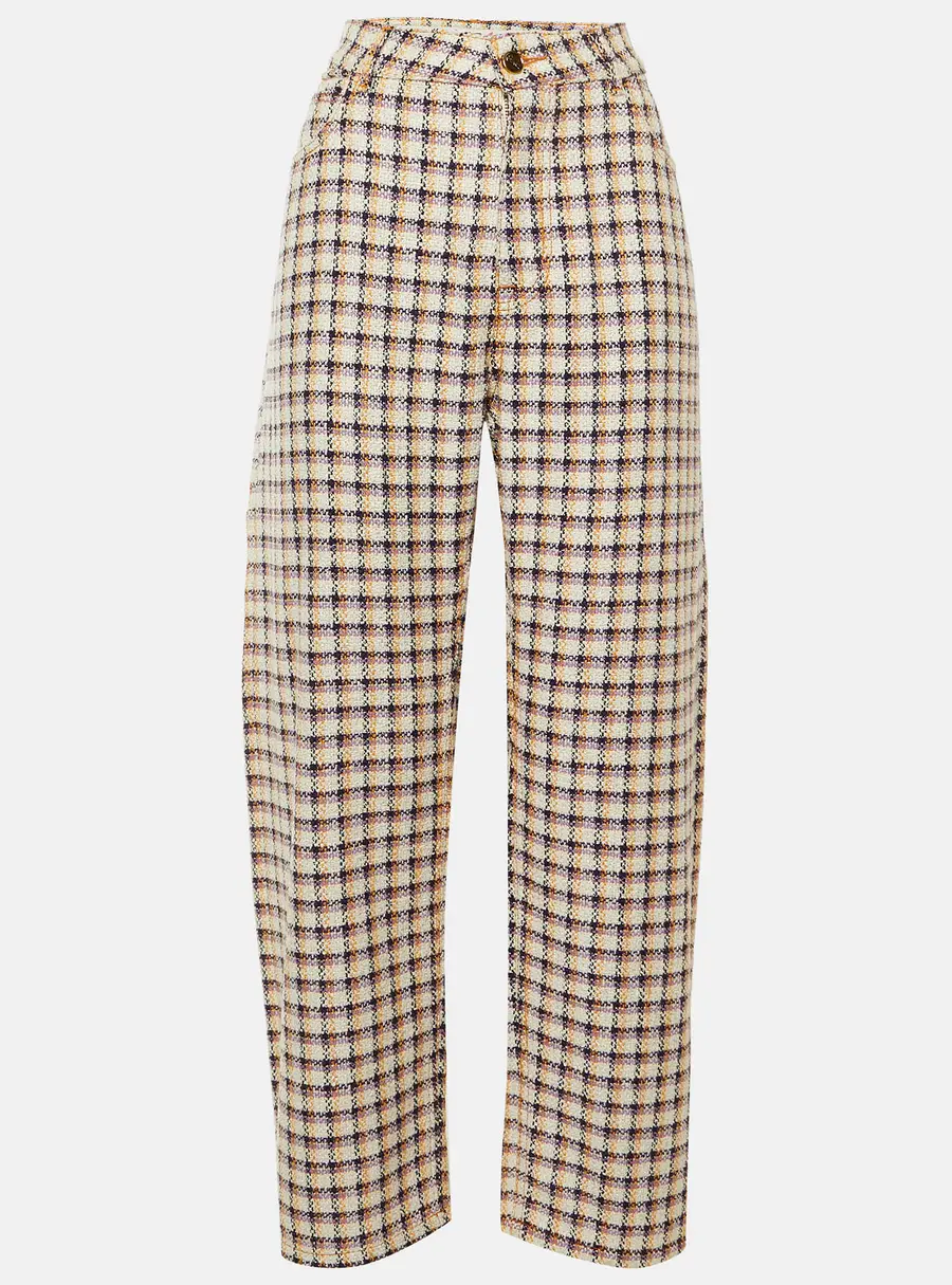 Etro White Checked Tweed Wide Leg Trousers M