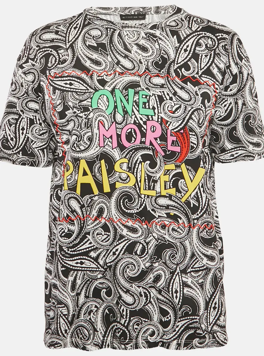 Etro Black Paisley Printed Cotton T-Shirt S