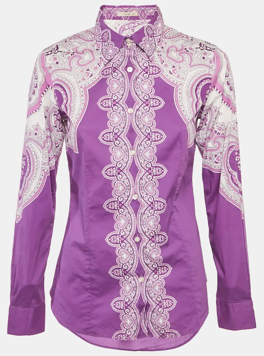 Etro Purple Paisley Print Cotton Shirt M