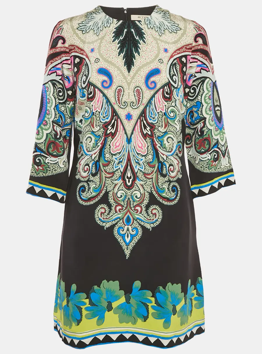 Etro Black/Green Paisley Print Silk Shift Dress M