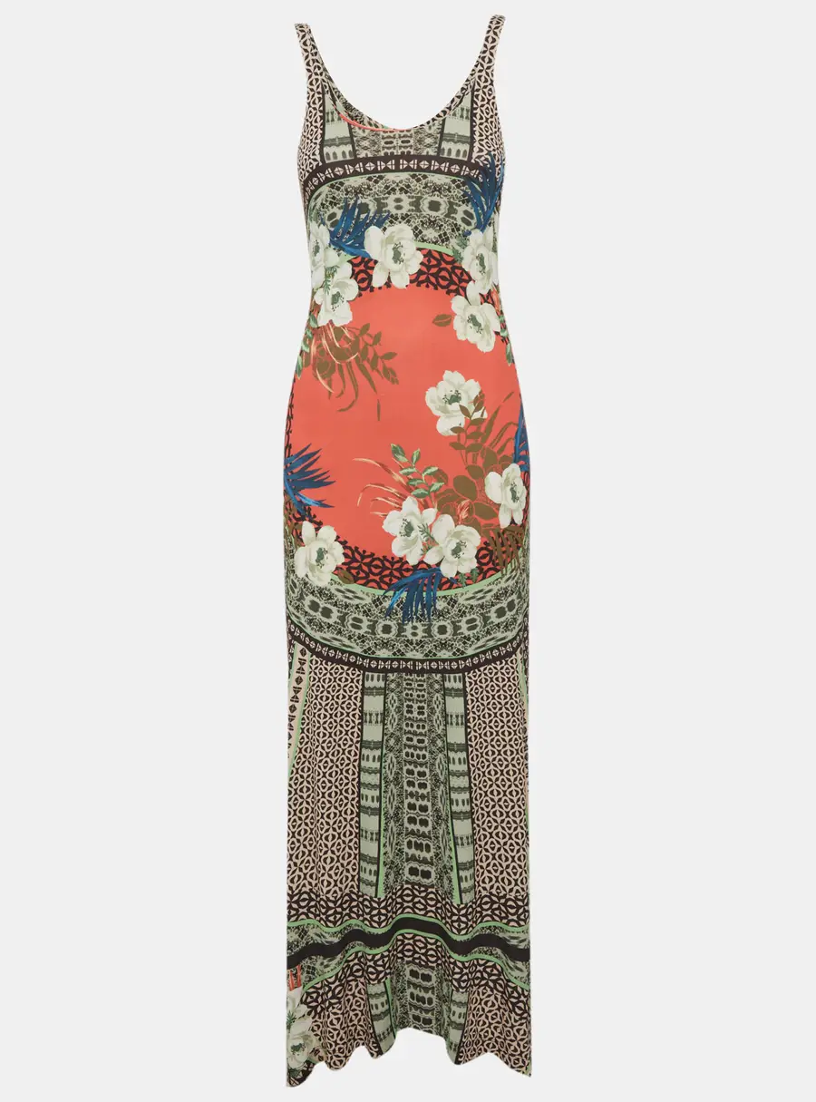 Etro Multicolor Floral Print Jersey Asymmetric Maxi Dress S