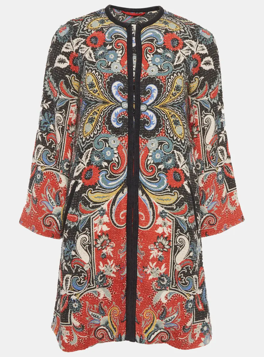 Etro Multicolour Floral Print Tweed Mid Length Coat S