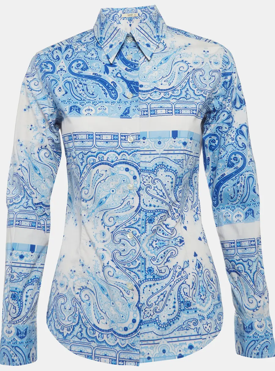 Etro Blue Paisley Print Cotton Long Sleeve Shirt M