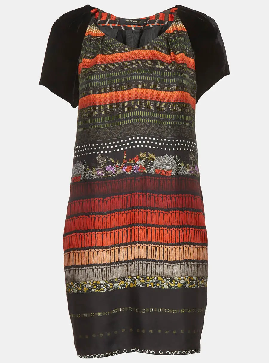 Etro Black Abstract Print Silk Blend and Velvet Mini Dress M