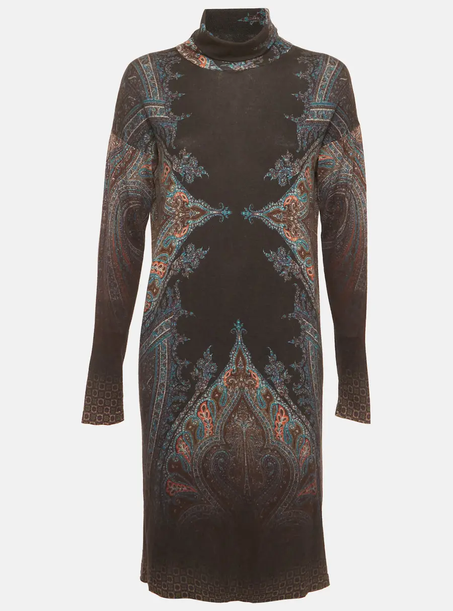 Etro Multicolour Paisley Print Knit Turtle Neck Mini Dress L