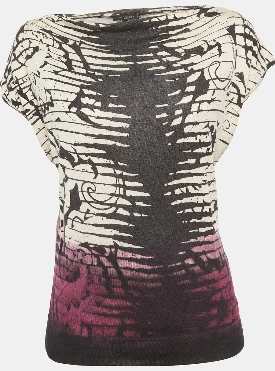 Etro Multicolor Print Silk Blend Cowl Neck Top M