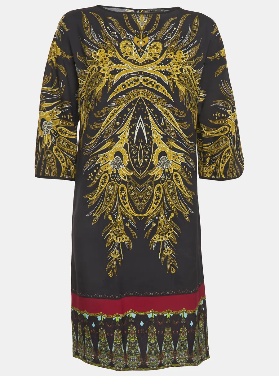 Etro Black/Yellow Printed Crepe Shift Dress M