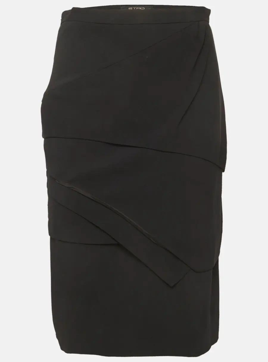 Etro Black Crepe Frilled Pencil Skirt M