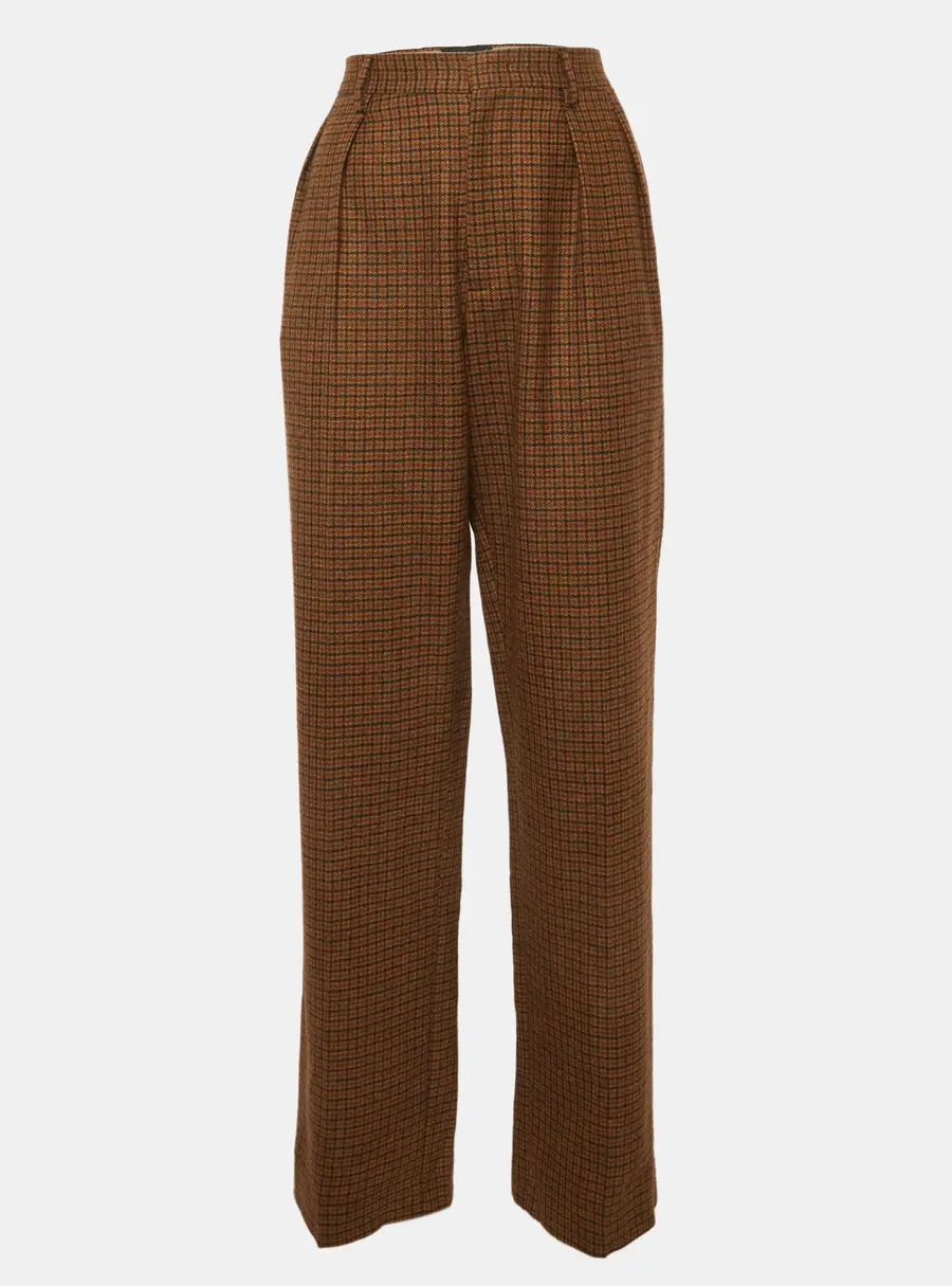 Etro Brown Houndstooth Wool Trousers M
