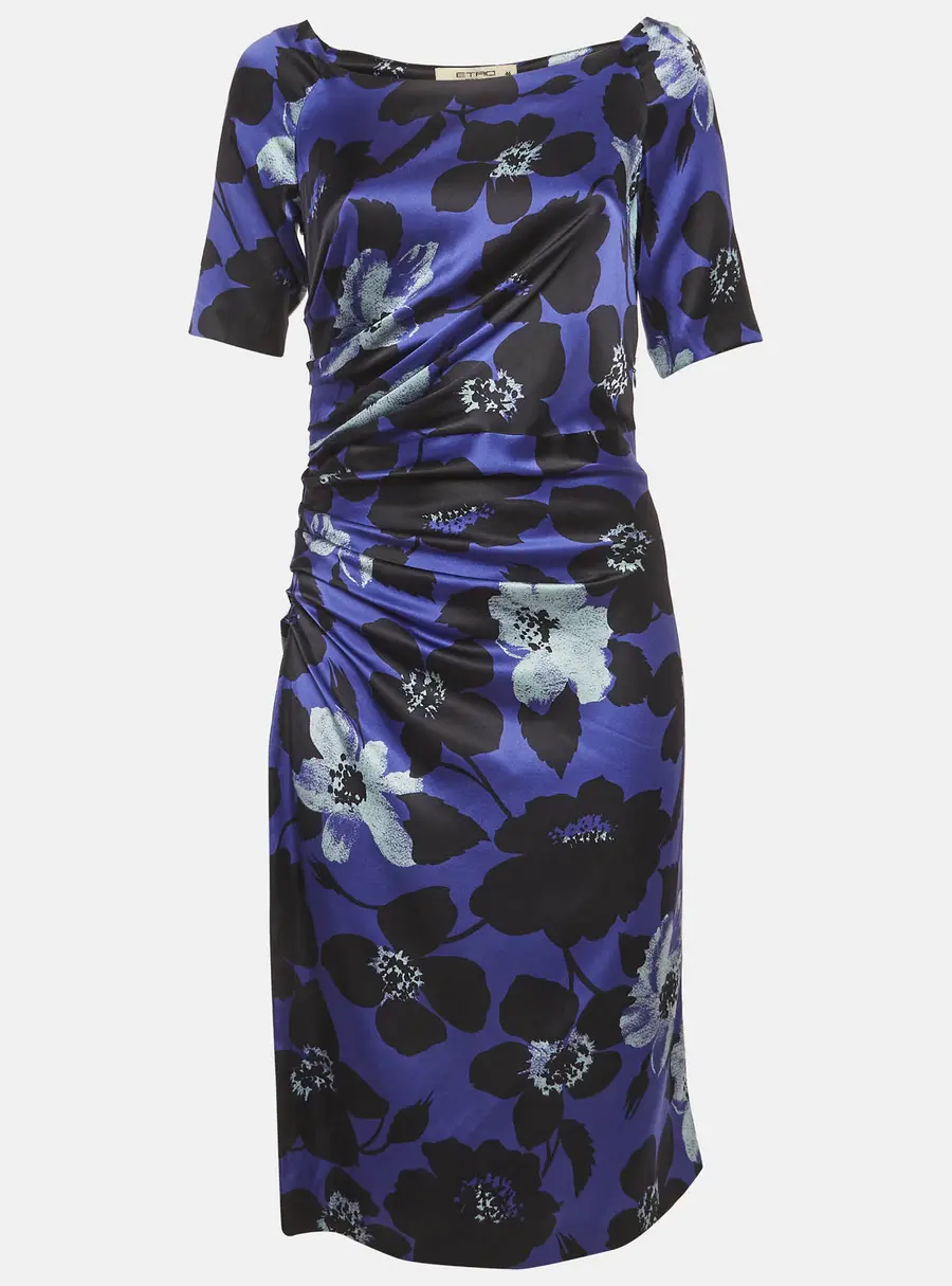 Etro Blue Floral Print Silk Midi Dress L