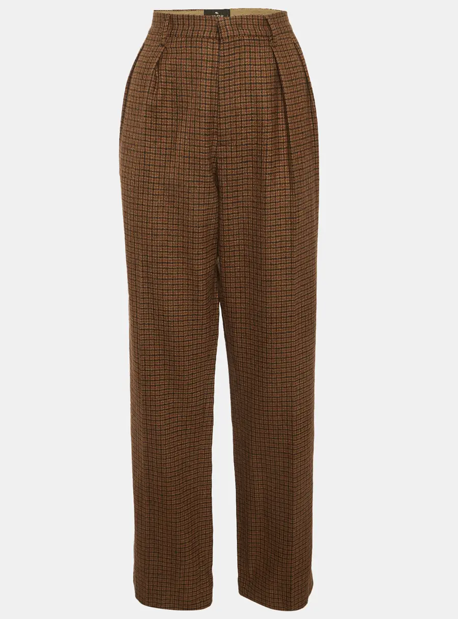 Etro Brown Houndstooth Wool Trousers M