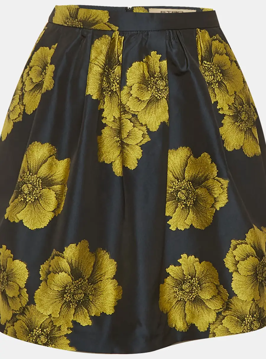 Etro Blue/Gold Floral Jacquard Mini Skirt S