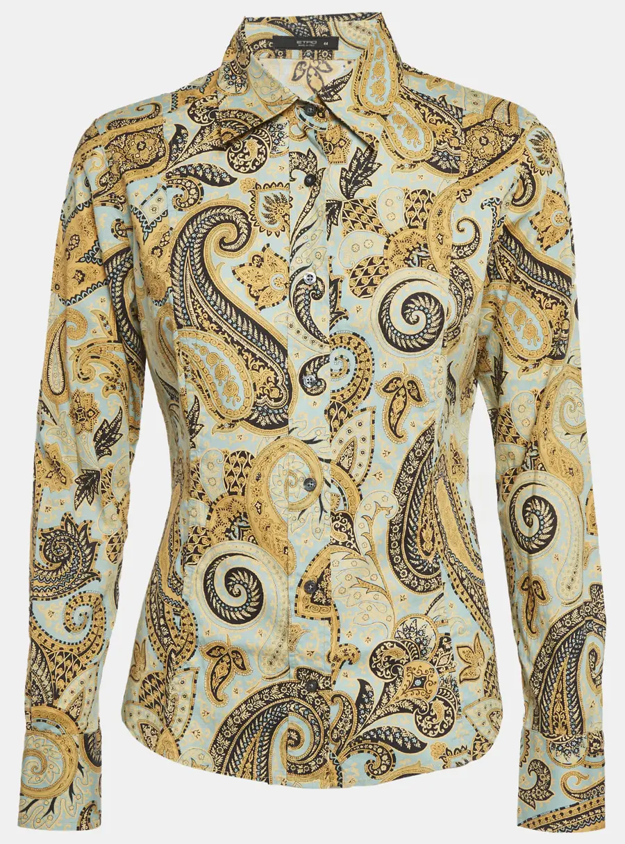 Etro Yellow Printed Cotton Button Front Shirt M