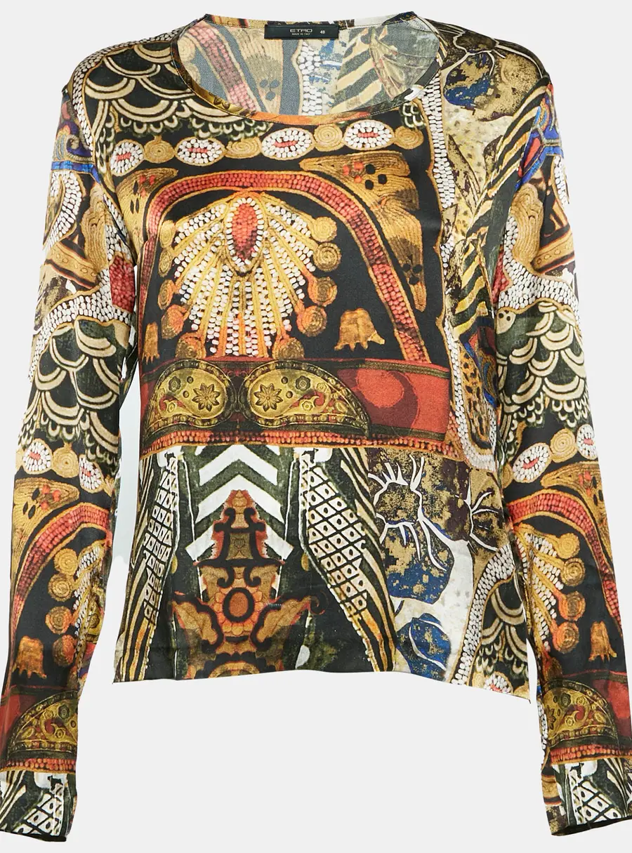 Etro Brown Printed Satin Blouse L