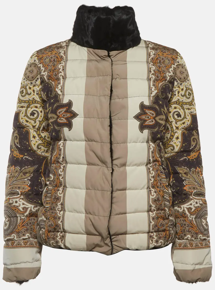 Etro Multicolor Paisley Print Synthetic Quilted Down Jacket M