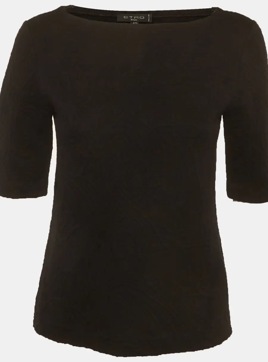 Etro Black Paisley Wool Jacquard Bateau Neck Top M