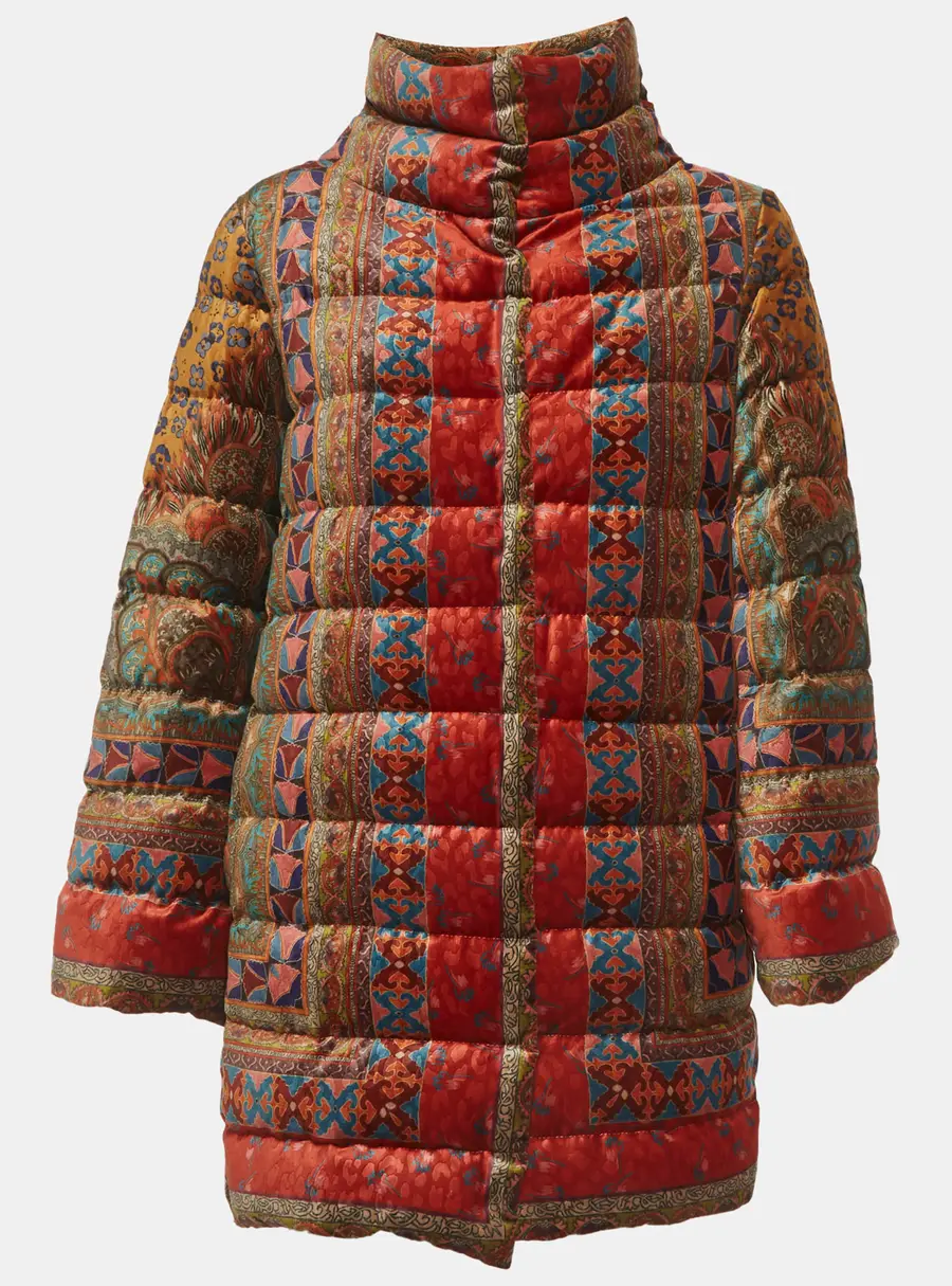 Etro Multicolour Printed Textured Velvet Quilted Down Jacket M