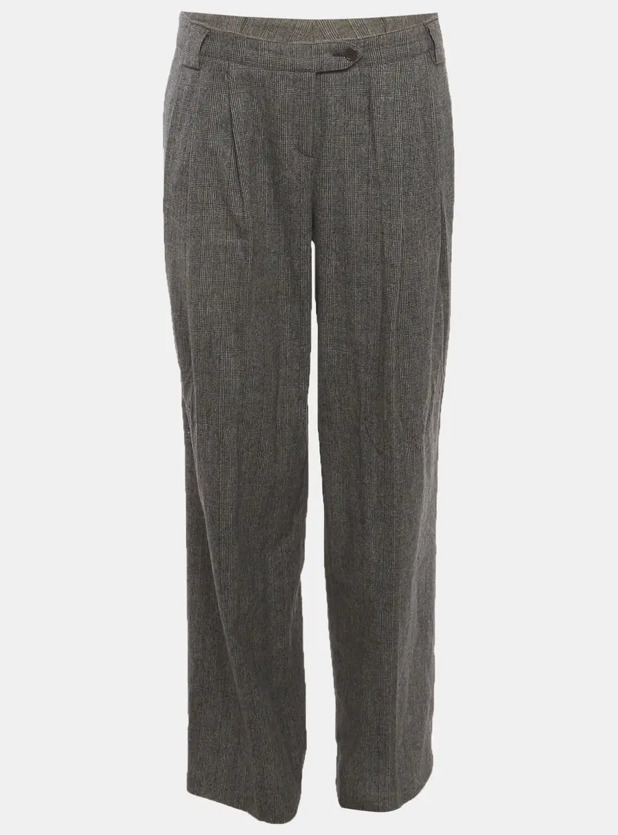 Etro Grey Plaid Wool Blend Pleated Wide Leg Trousers M