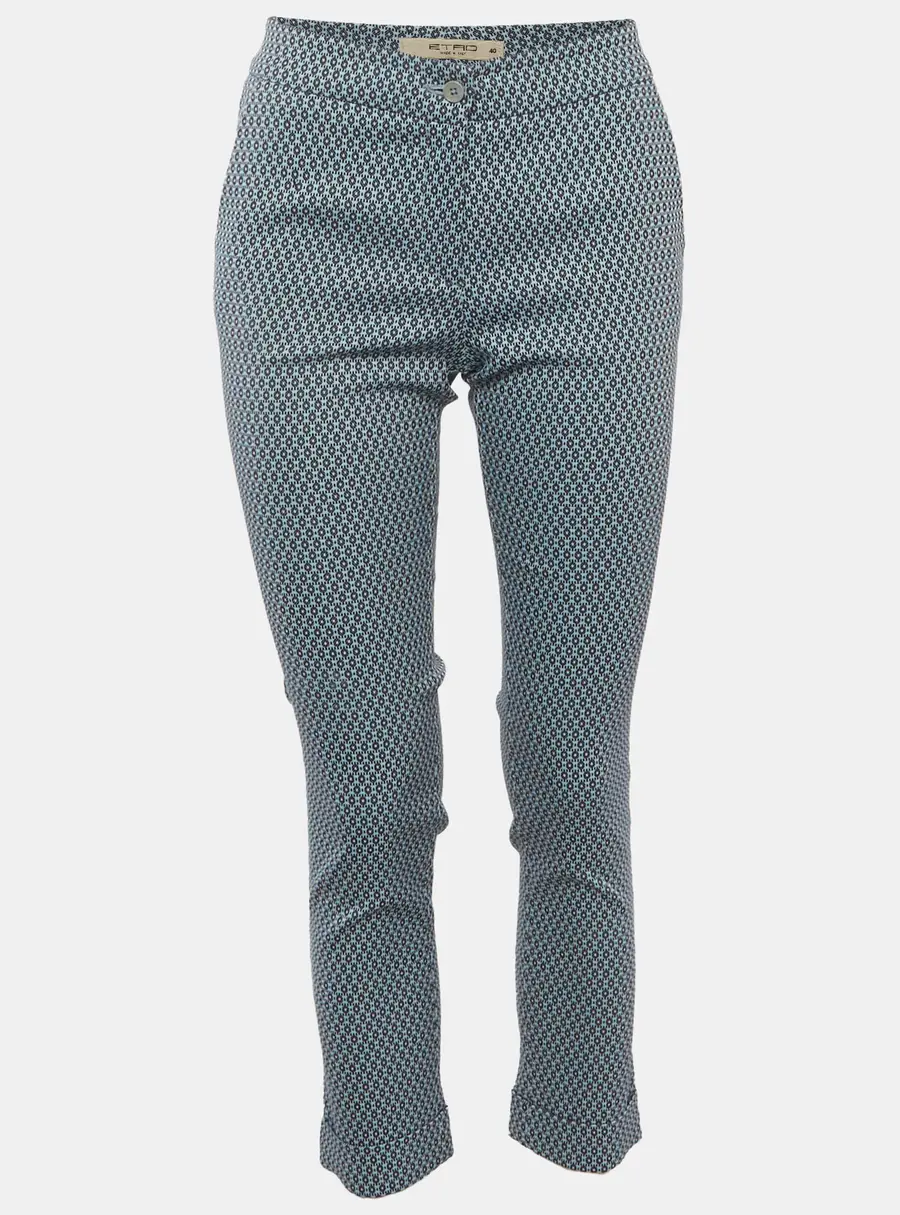 Etro Blue Synthetic Jacquard Cigarette Trousers S