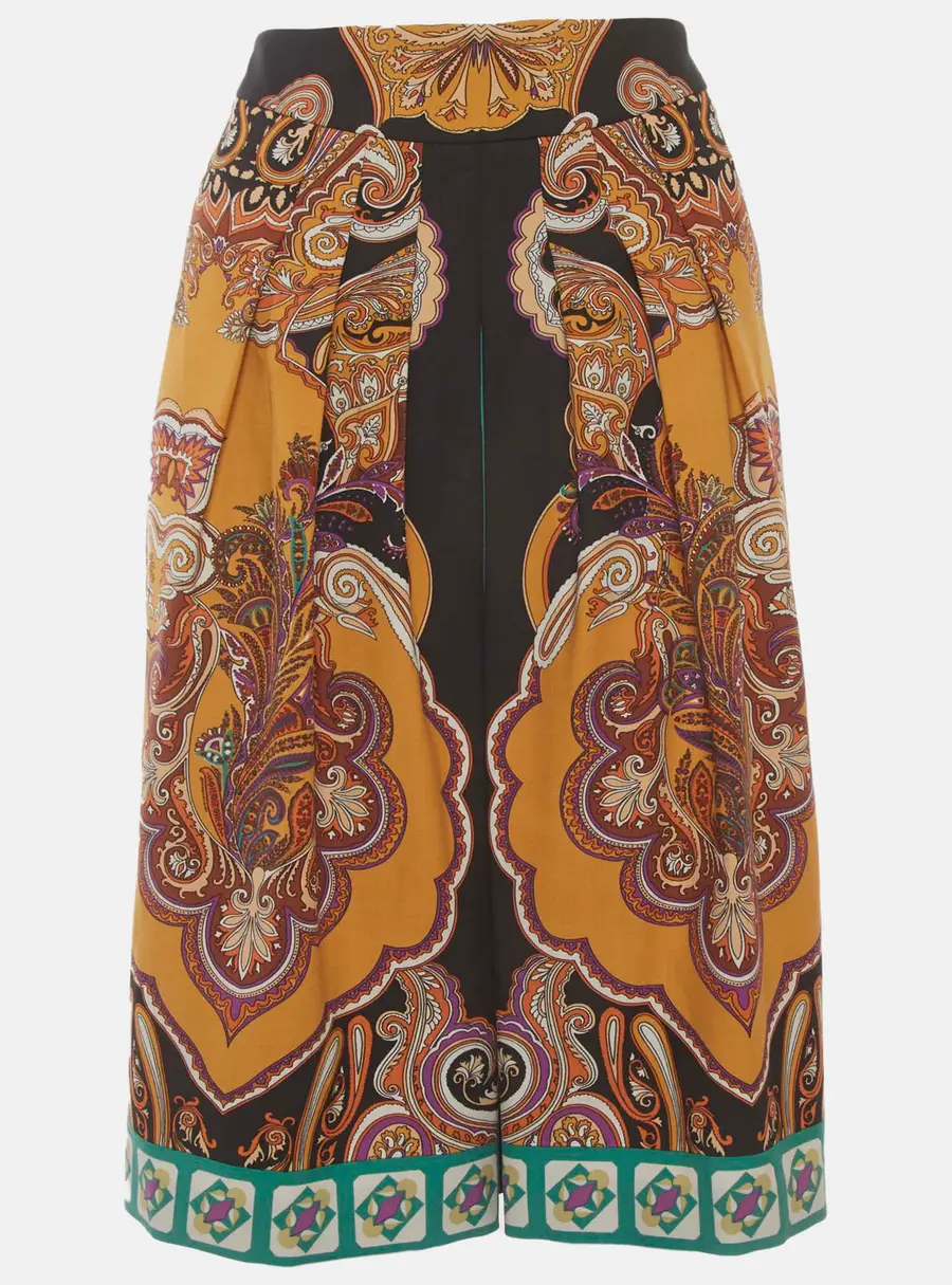 Etro Black Paisley Print Wool Blend Pleated Knee Length Skirt M