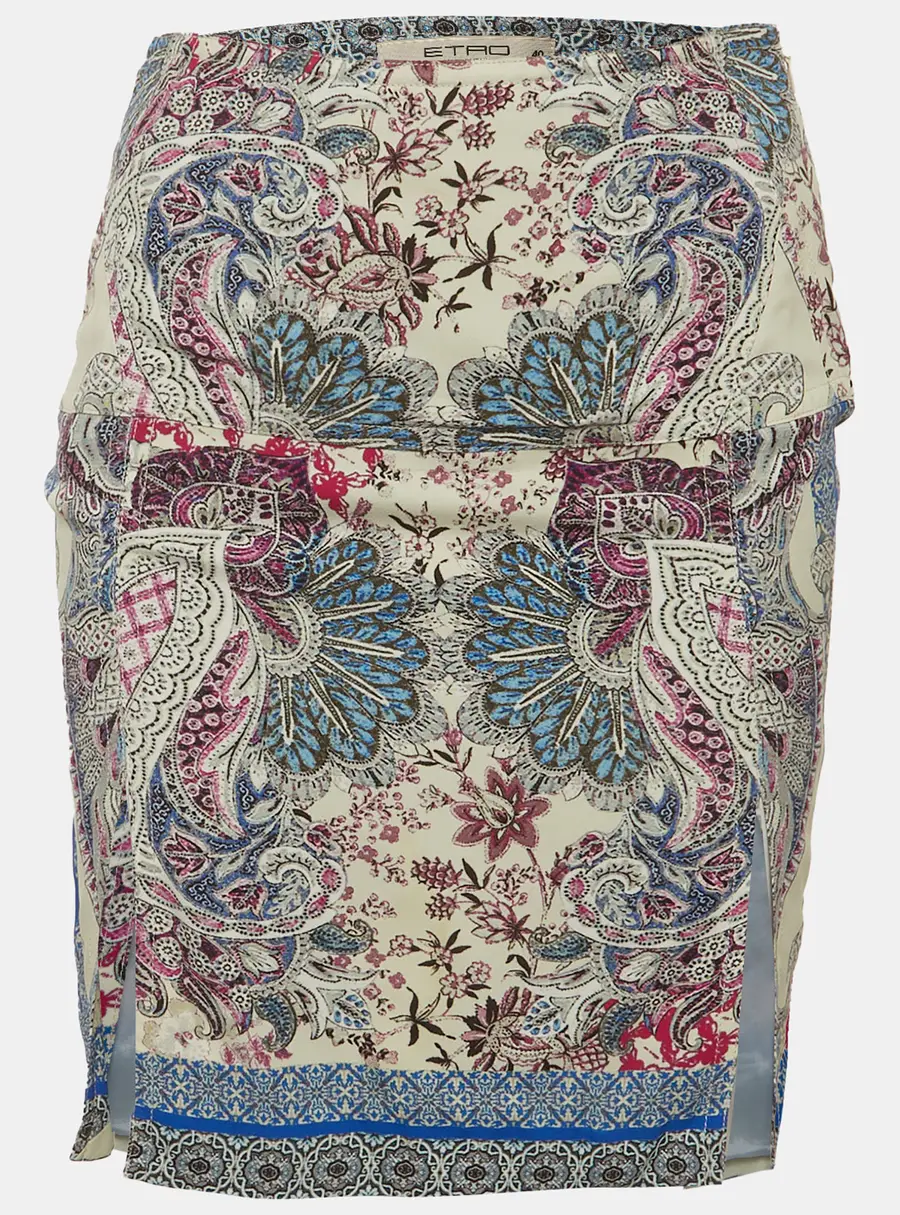 Etro Multicolour Floral Print Slit Mini Skirt S