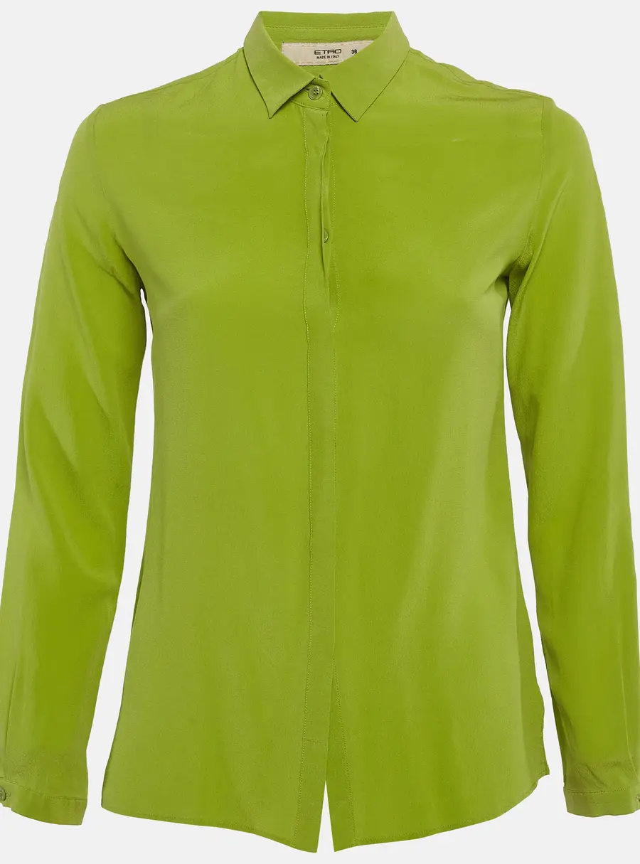 Etro Green Crepe Silk Button Up Shirt S