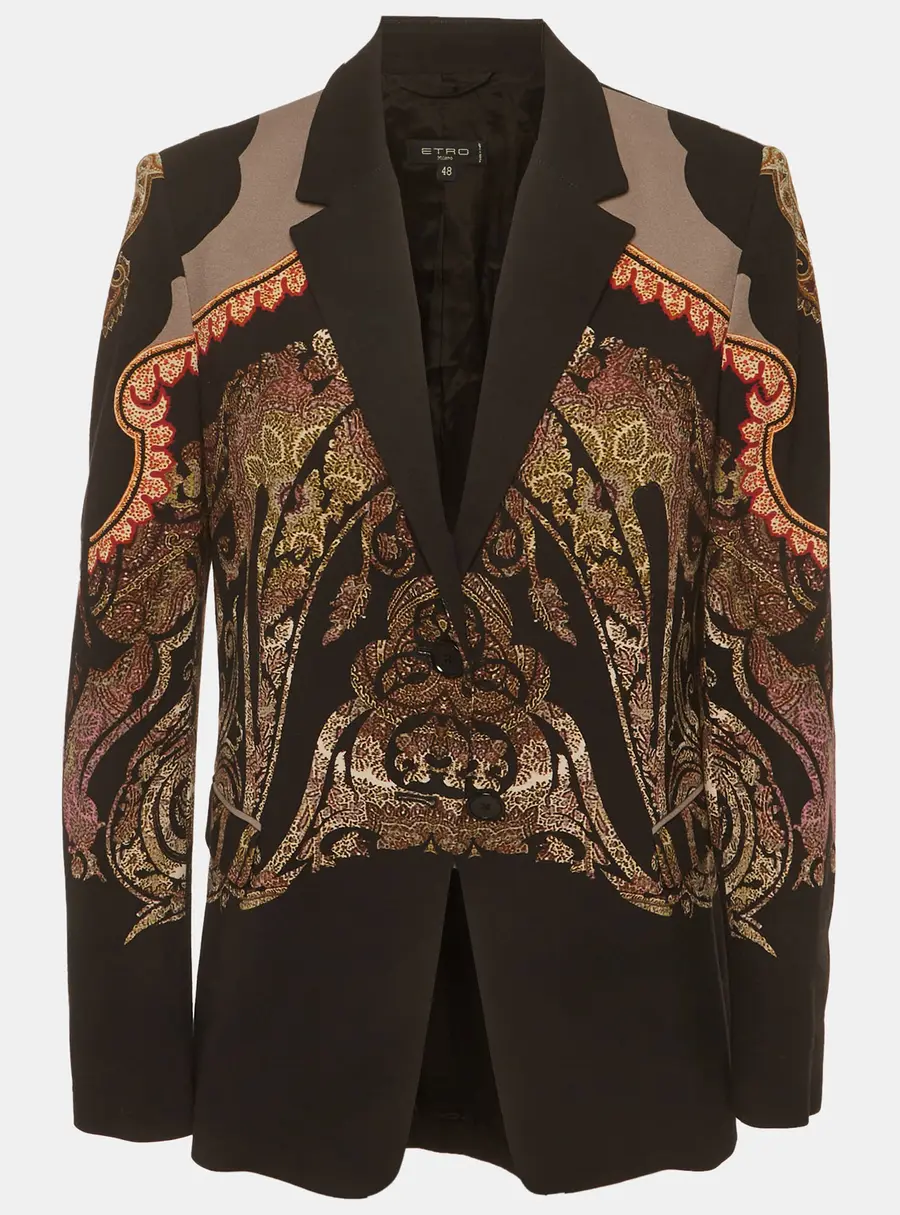 Etro Black Paisley Print Wool Blend Regular Fit Blazer L