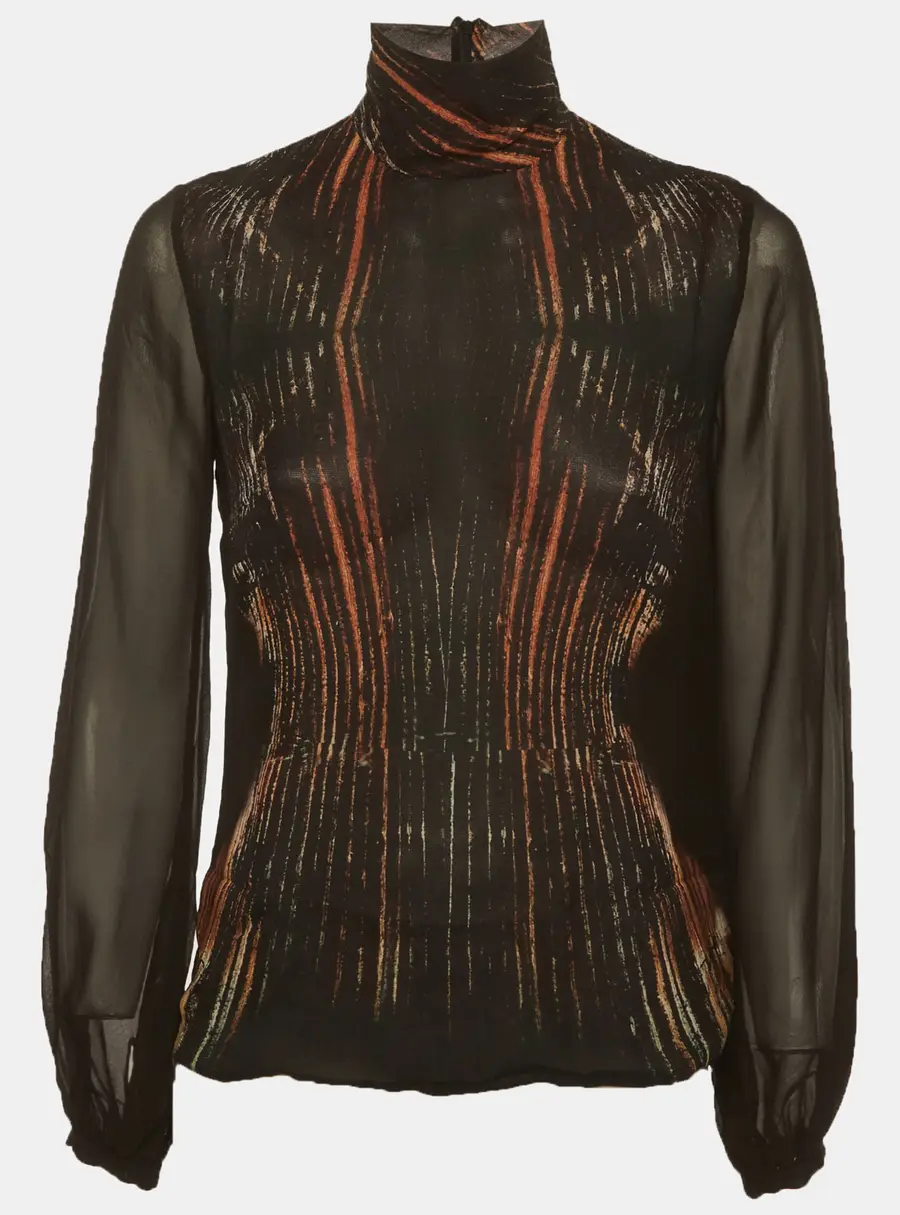 Etro Black Printed Silk Sheer Top S