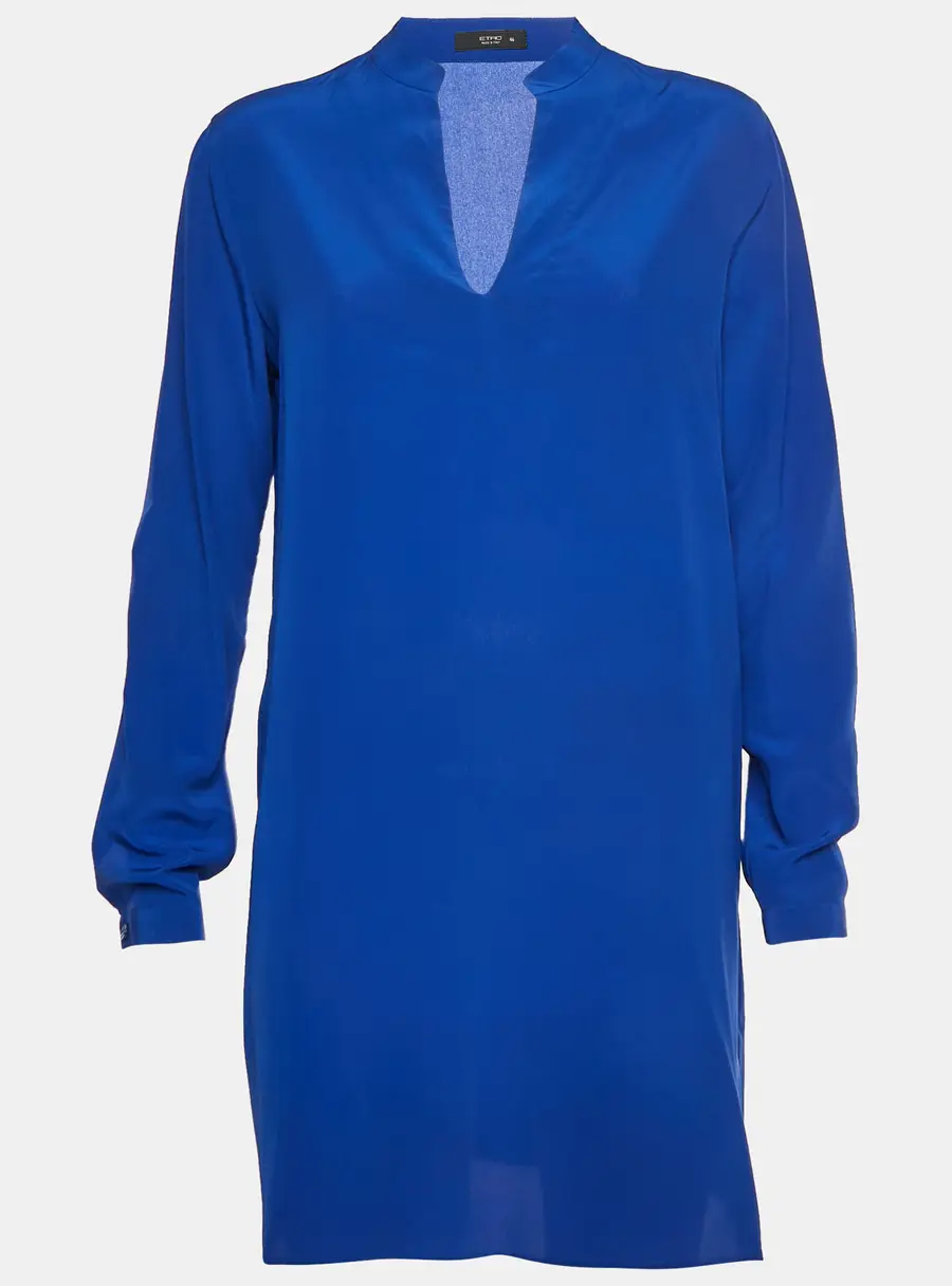 Etro Royal Blue Crepe Silk V-Neck Long Sleeve Tunic L
