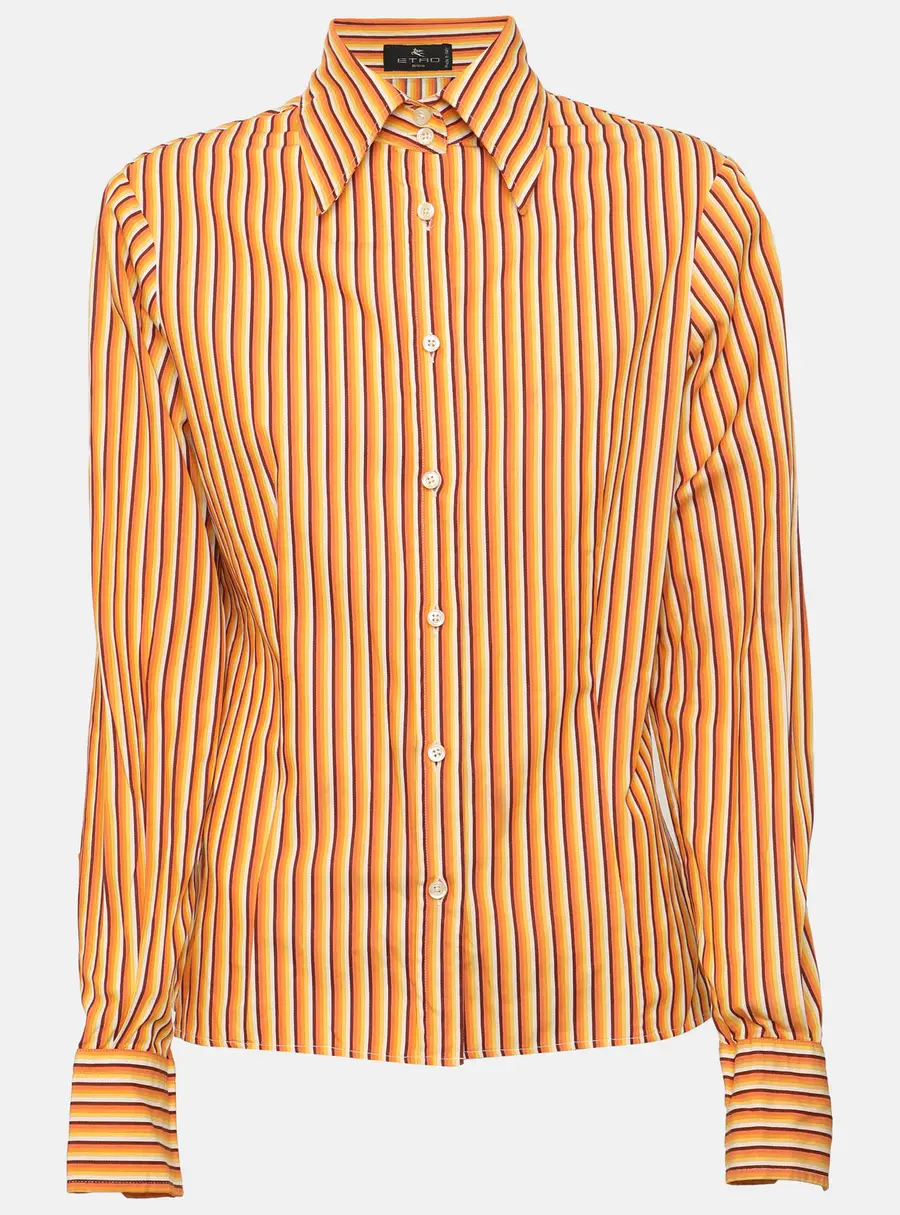 Etro Orange Stripe Poplin Long Sleeve Shirt M