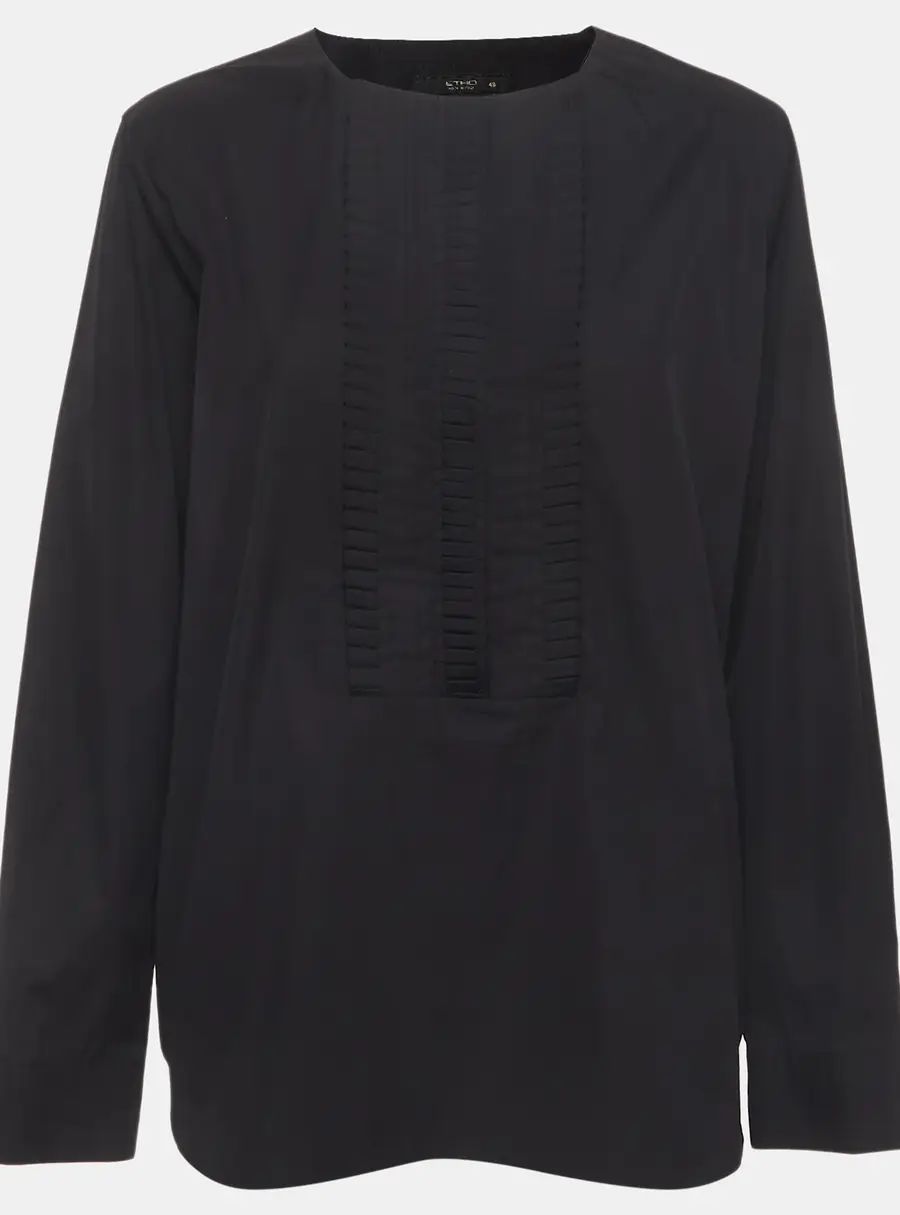 Etro Black Pintuck Detail Cotton Long Sleeves Blouse L
